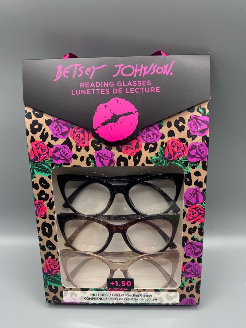 Betsey Johnson 3 Pairs Cat Eye Reading Glasses +1.50 New